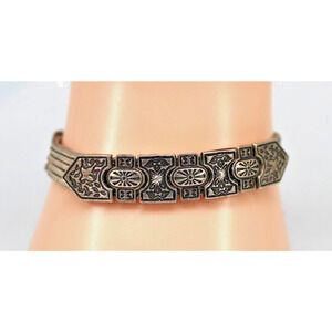 Art Deco 5 Strand Chain Bracelet 925 Silver Embossed Box Clasp